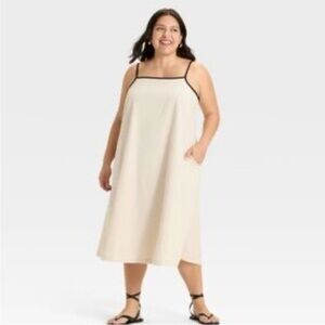 Ava & Viv - Women's Midi A-Line Dress - Ava & Viv Crea Cream Linen Feel 3X
